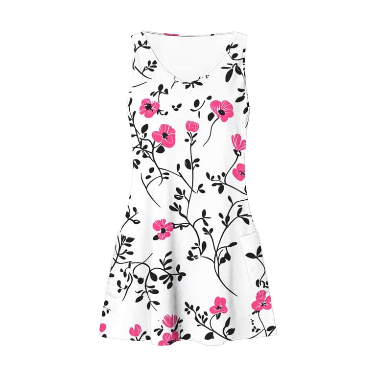 Pounoo Mini Dresses for Women V Neck Sleeveless Knit Dresses Casual Daily  Style Lightweight Breathable Tropical Floral Print A-Line Loose Fit Dresses  Gift - Walmart.com