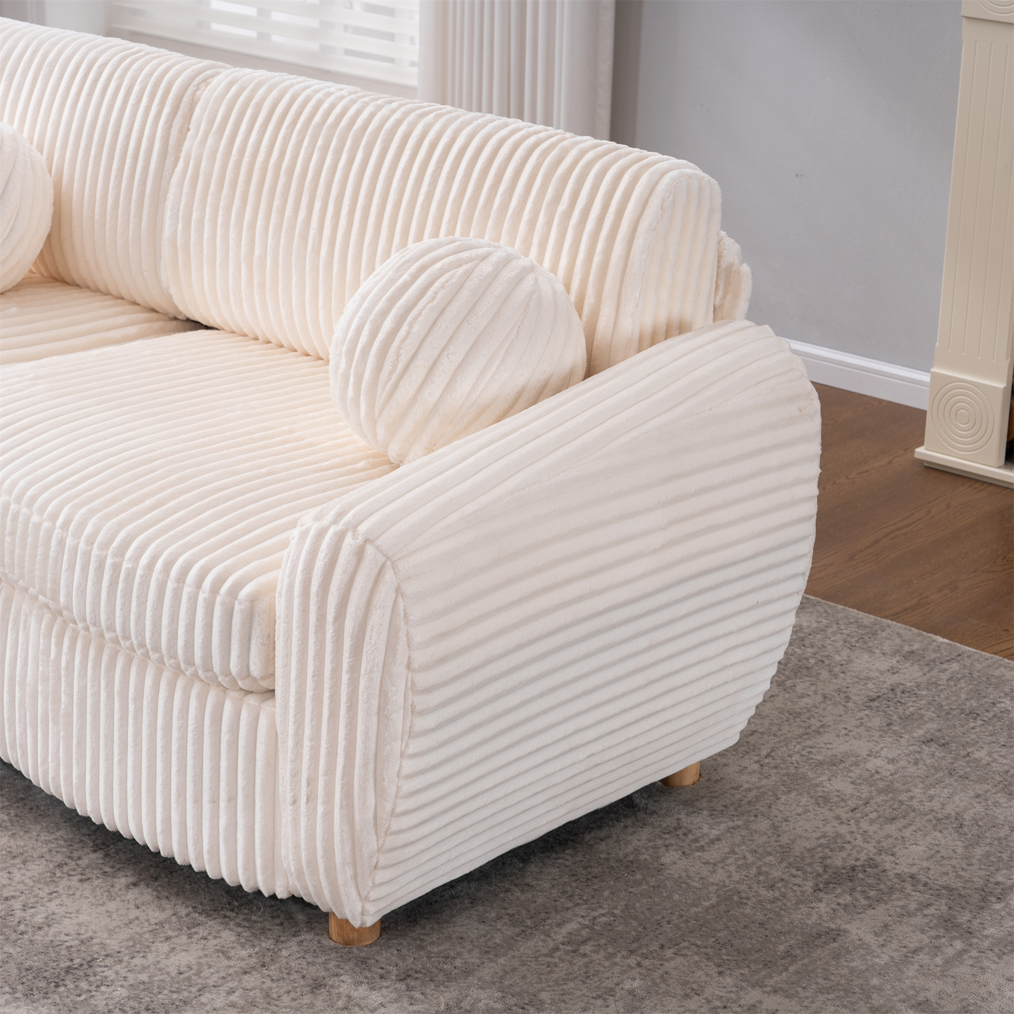 Aukfa 85" Modern Comfy Sofa, Upholstered Deep Seat Couch for Living Room, 5 Pillows, Corduroy, Beige