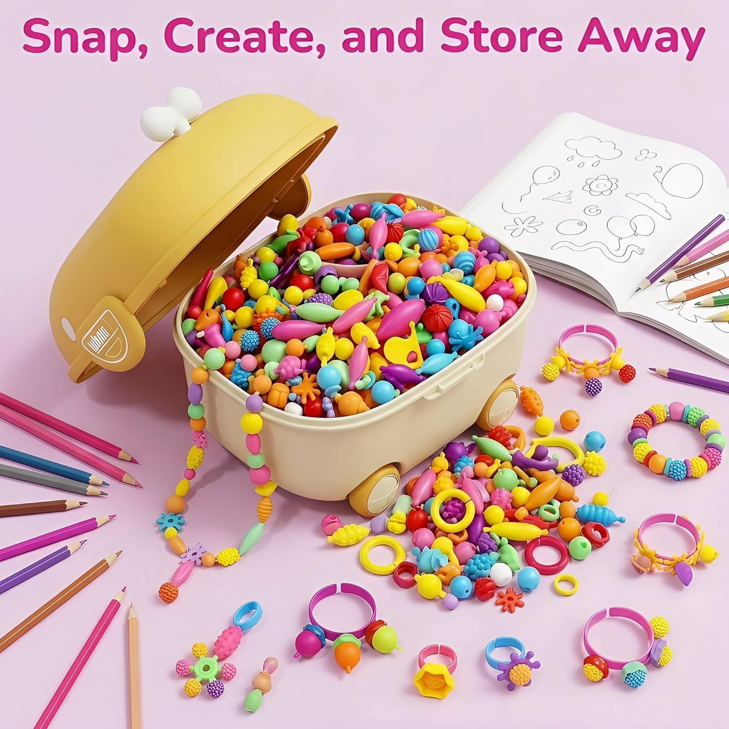 Pop Snap Beads Kit, 711 Pcs DIY Jewelry Making Supplies, Creative Arts Crafts Beads for Bracelets Necklaces Rings, Reusable Pop Bead Set with Storage Case, Perfect Birthday Gifts for All Ages