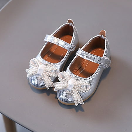 

Cathalem High Heeled Shoes for Girls Summer And Autumn Fashion Girls Casual Shoes Solid Color Bow Pearls Strap Boots under 40 Shoes Silver 12 Months