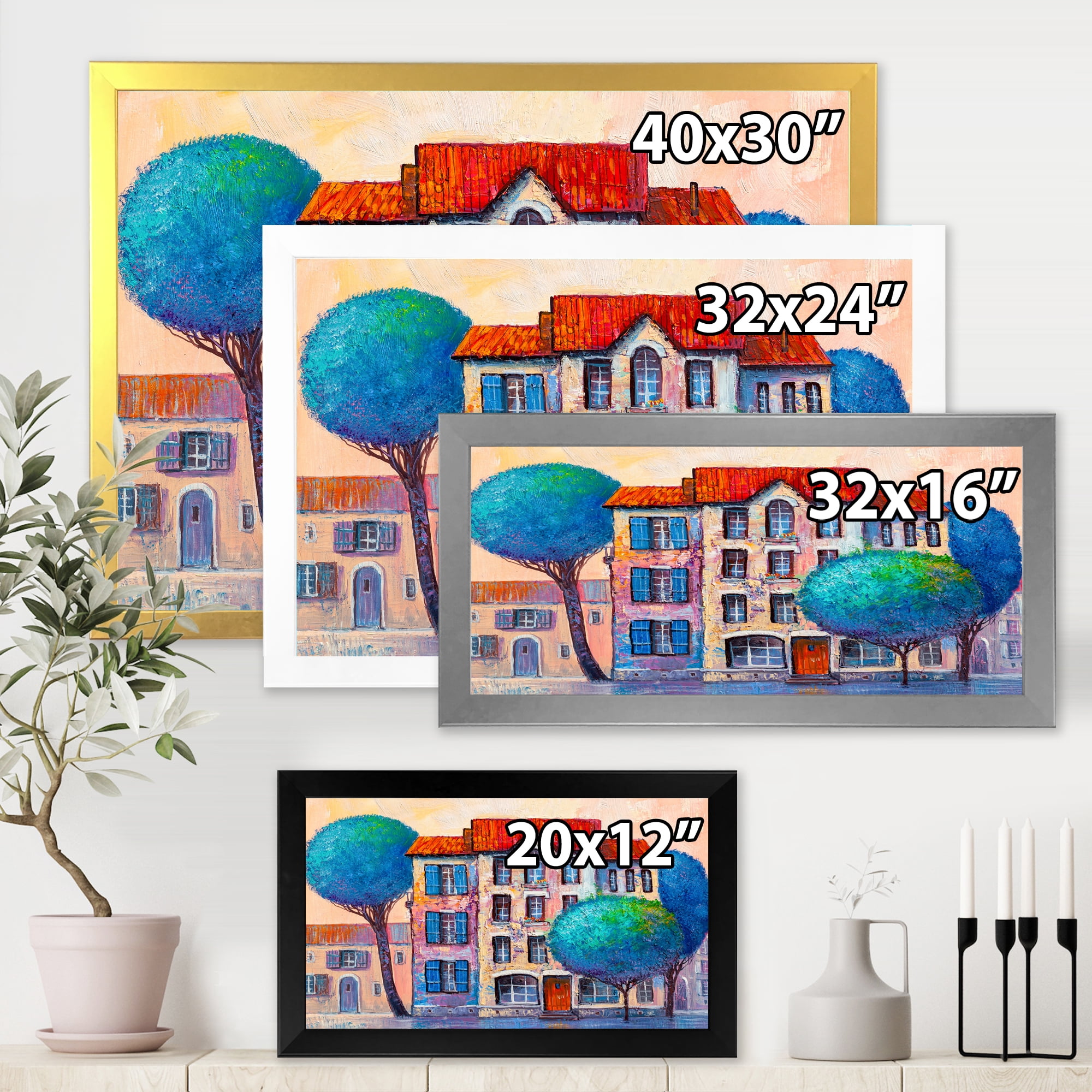 Designart 'Colorful Autumn Trees and A House With Red Roof' Modern Framed Art Print