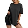 thumbnail image 4 of Women Oversized Short Sleeve Tshirts Summer Round Neck Tops High-Low Hem Tee Shirts for Workout Causal, 4 of 8