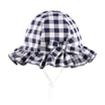 thumbnail image 2 of RTKFRFLM Girls Gingham Sun Hat Short Brim Bowknot Cotton Breathable Summer Cap Navy 0-6 Months, 2 of 4