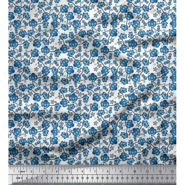 Soimoi Velvet Fabric Flower Artistic Print Fabric by The Yard 58 Inch Wide