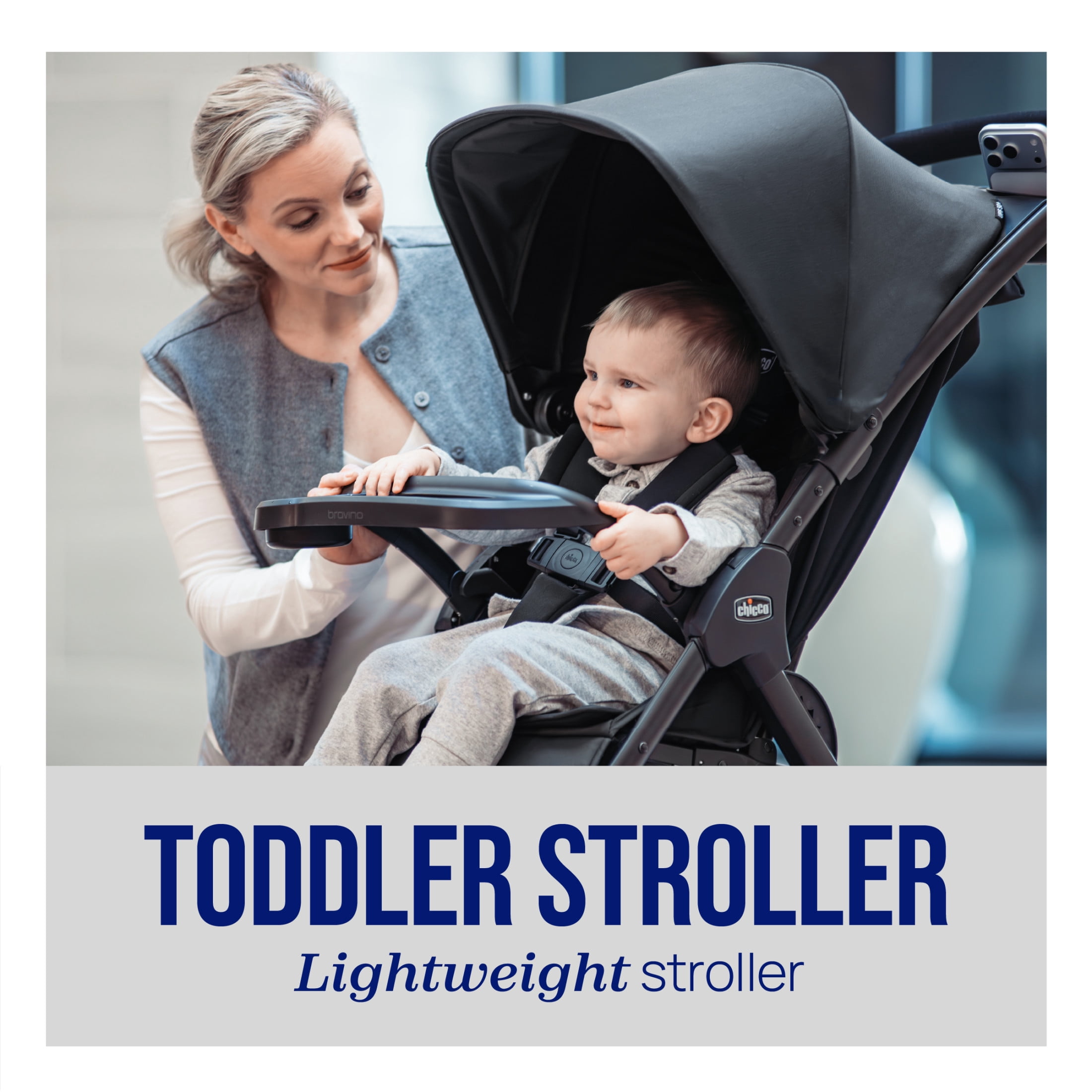 Chicco Bravino™ Lightweight Stroller, One-Hand Quick Fold, 3-Position Recline, Accepts Chicco Infant Car Seats  - Ravine (Black)