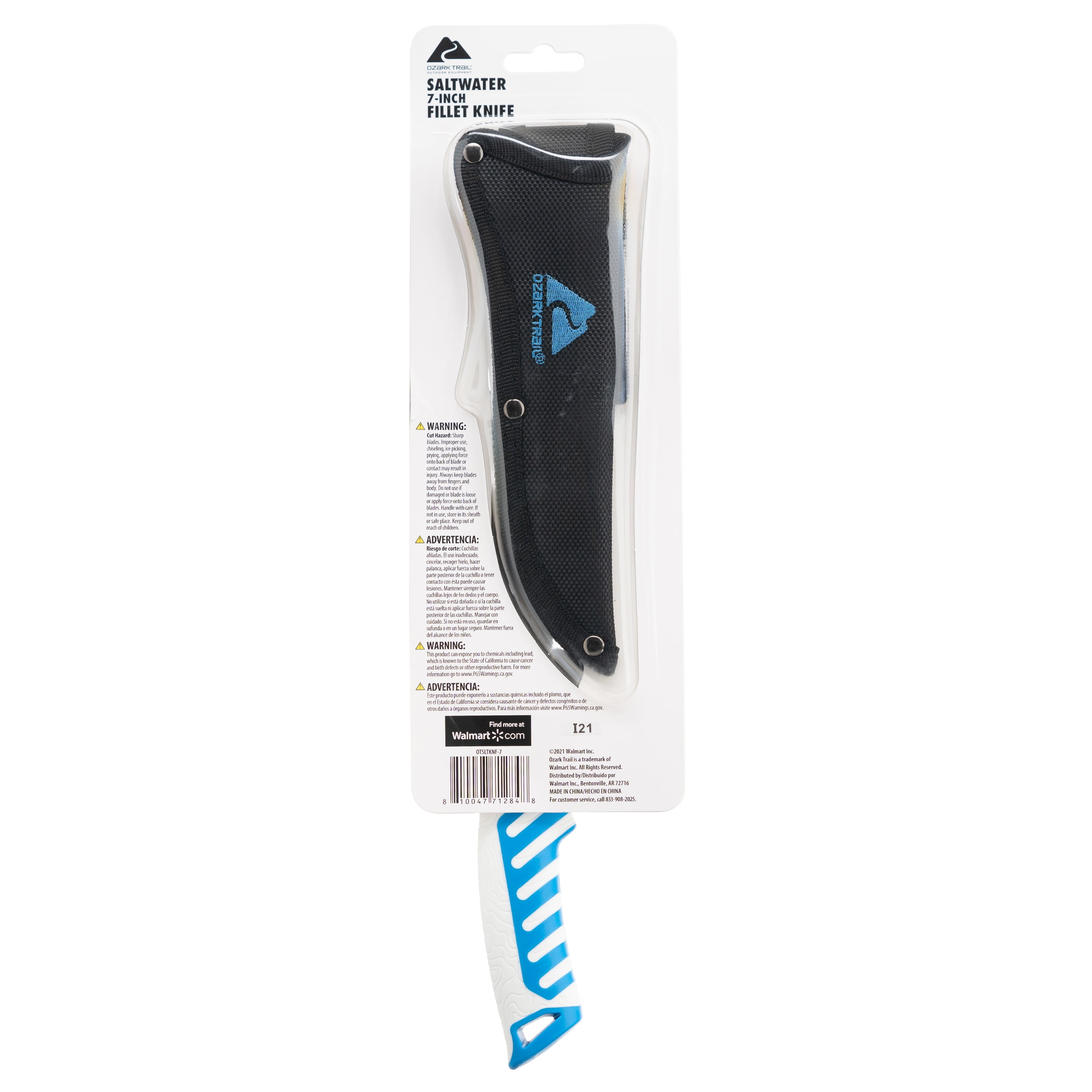 Ozark Trail Saltwater 7″ Fillet Knife, Straight Edge, Blue and White