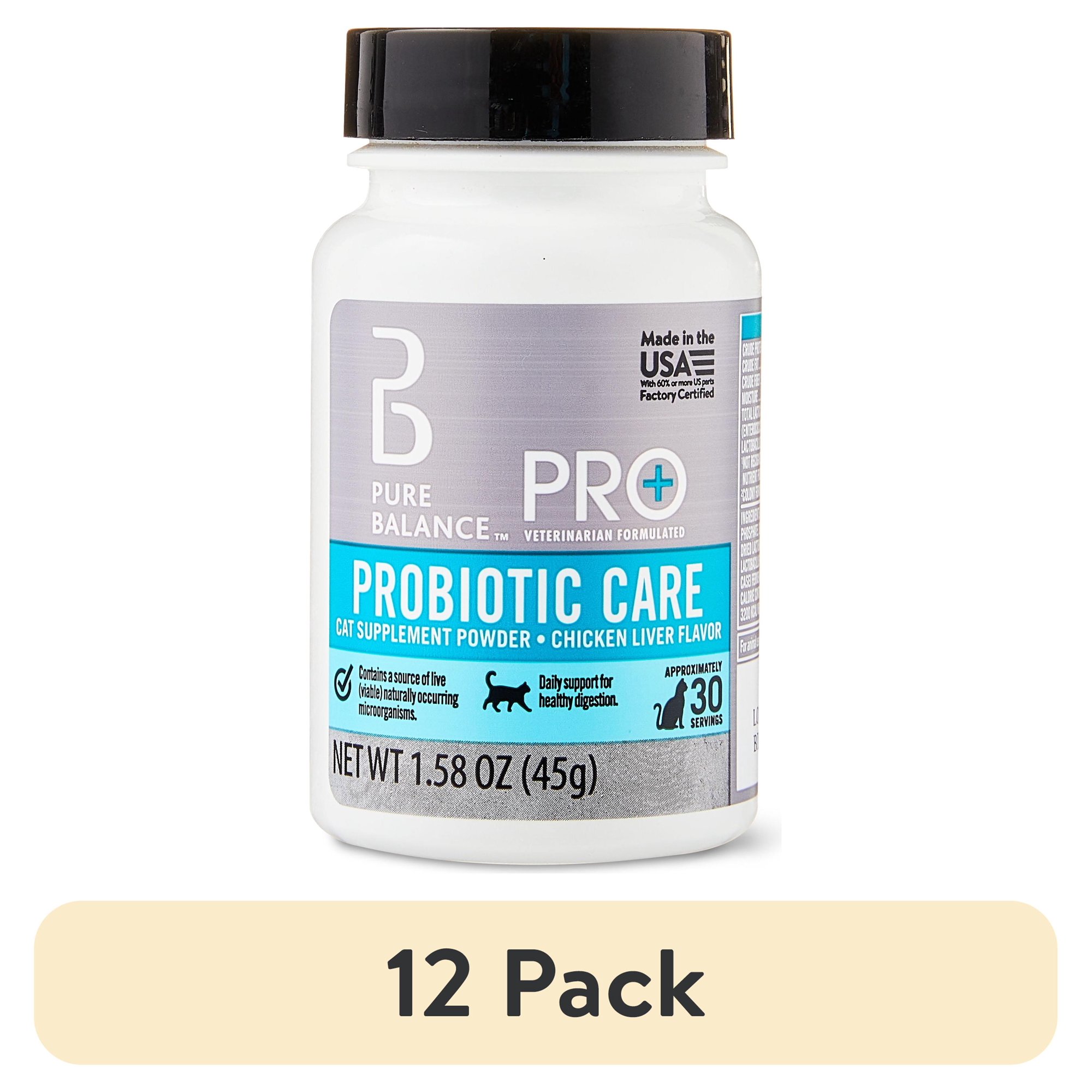 (12 pack) Pure Balance Pro+ Probiotic Care Supplement Powder for Cats, Chicken Liver Flavor, 30 Servings