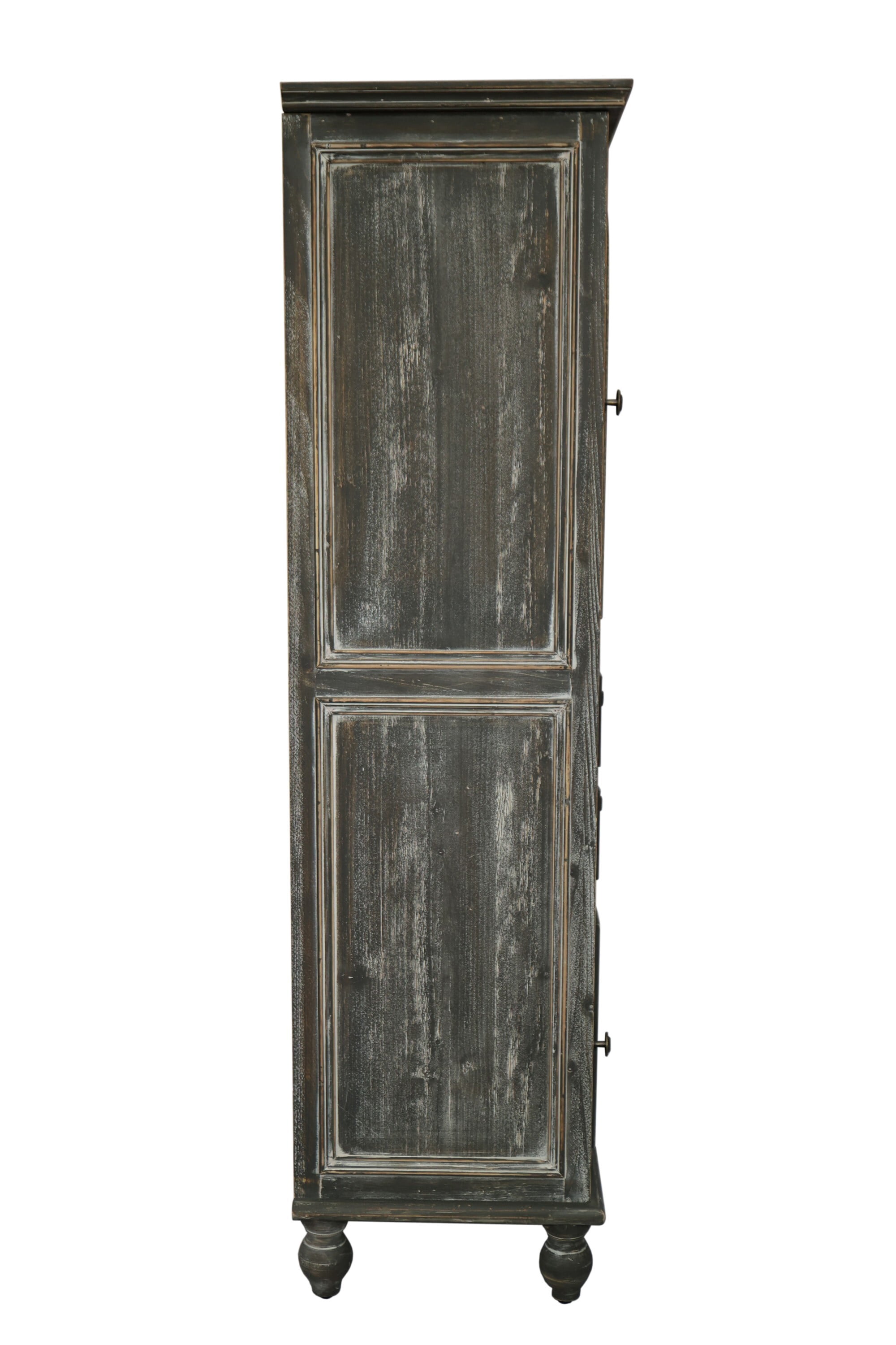 AENKYO 59" Tall Farmhouse Storage Cabinet, Rustic Wood Accent Chest w/ Reeded Glass Door & 2 Drawers, Antique Gray