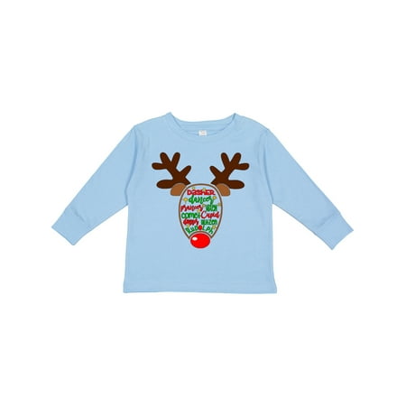 

Inktastic Christmas Reindeer Face with Names and Red Nose Gift Toddler Boy or Toddler Girl Long Sleeve T-Shirt