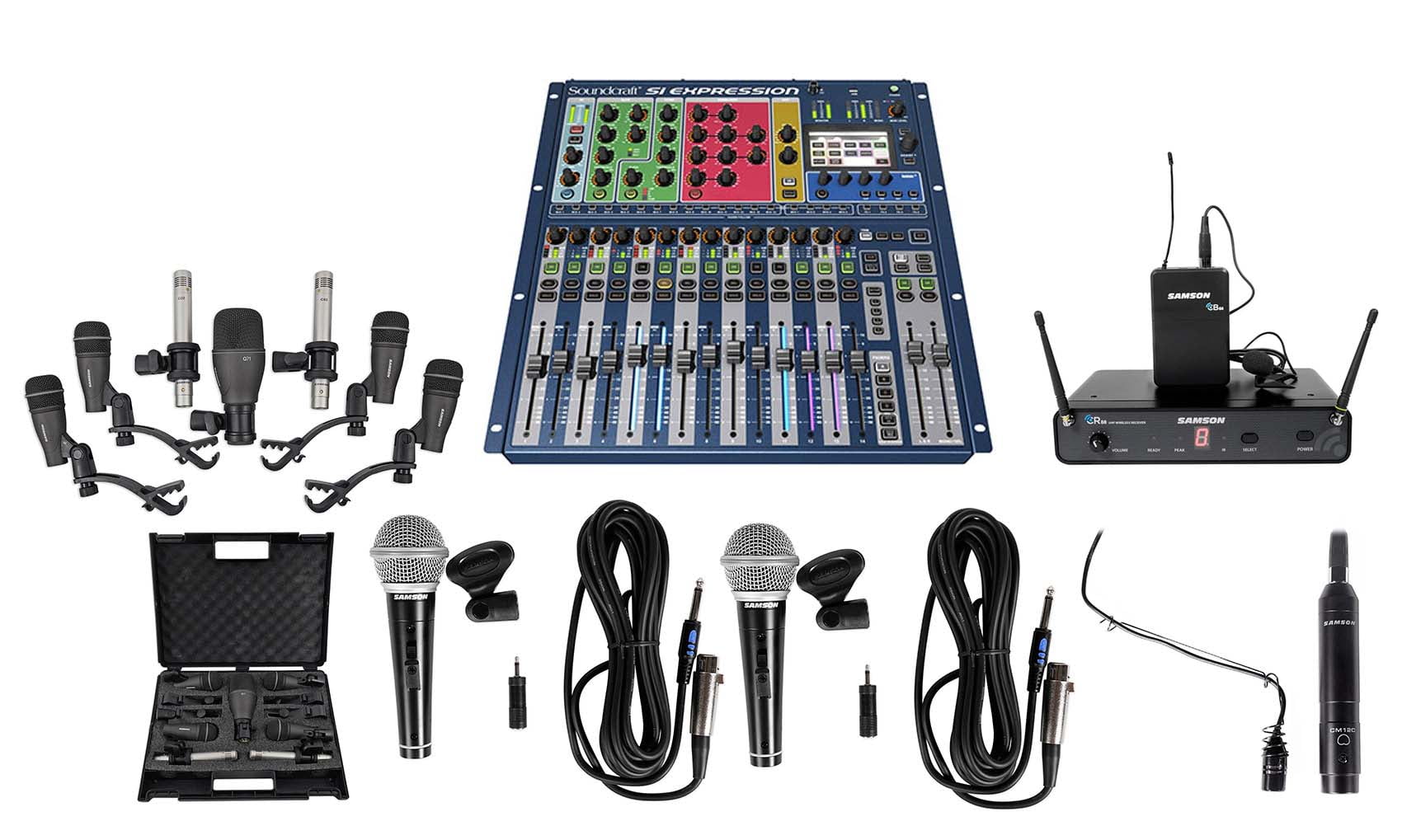 Soundcraft DSP Soundboard+Drum/Choir/Lav/Handheld Mics For Church Sound