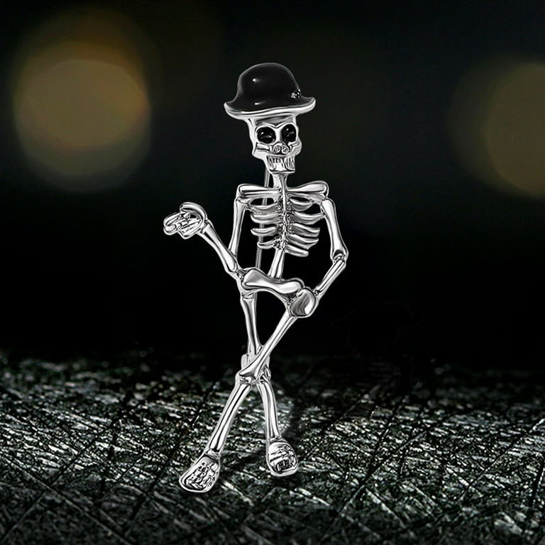 Halloween Skull Brooch Pin for Women Men Silver Tone Enamel