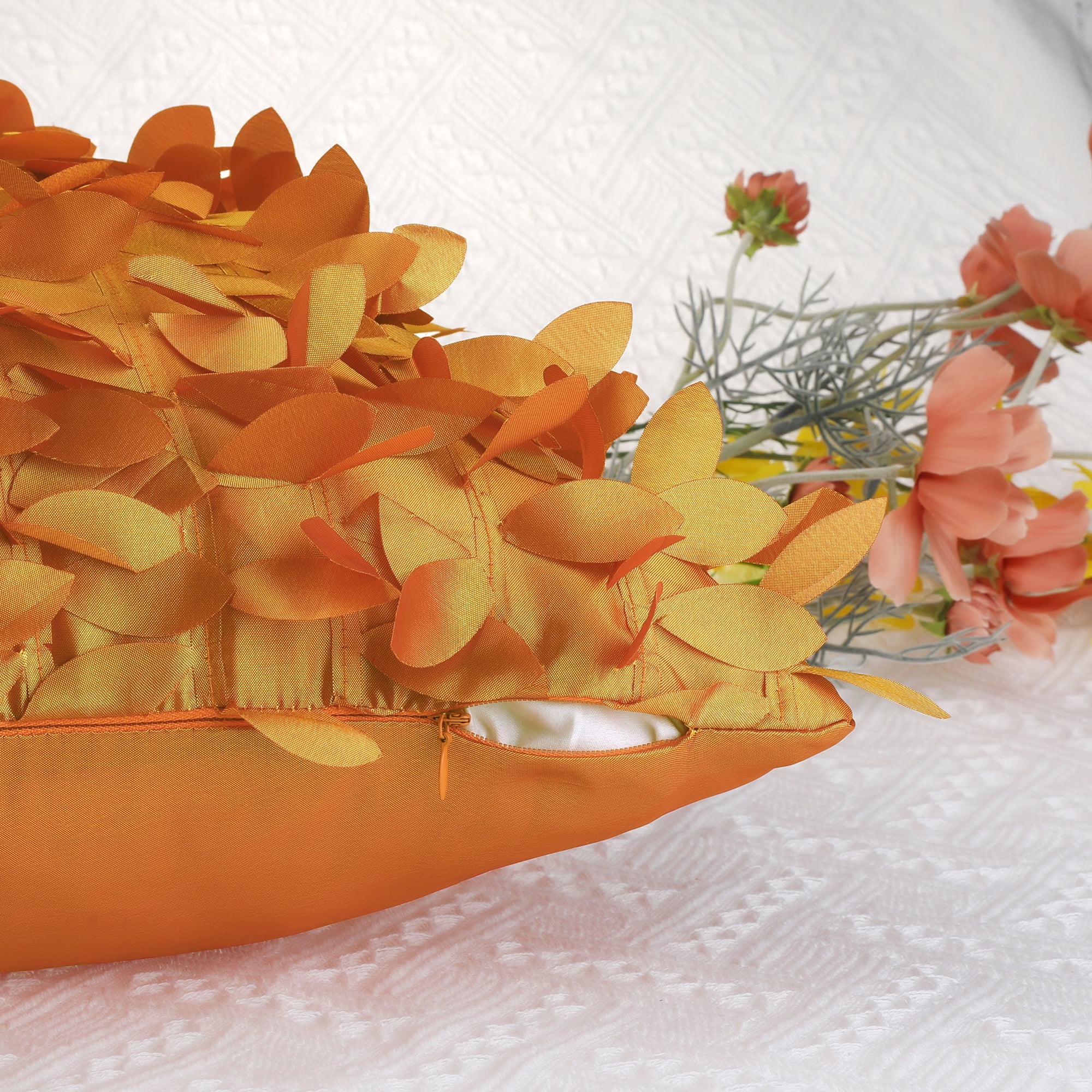 Unique Bargains Sequins Leaf 3D Throw Pillow Cover Pack of 4 Solid Color Cushion Covers Orange/Gold 18" x 18"