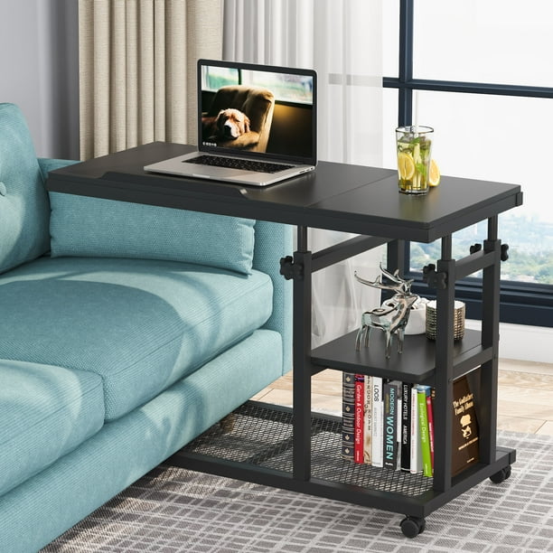 Tribesigns C Side Table on Wheels, Height Adjustable Bedside Couch Sofa
