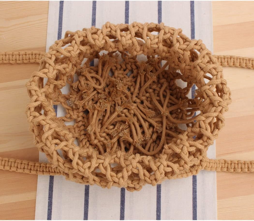 LinYooLi Summer Beach Handbag Hollow Mesh Shoulder Bag Cotton Thread Crochet Fishnet Bag Woven Bag