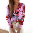 thumbnail image 2 of Blusa de manga larga con cuello en V y solapa suelta con estampado floral para mujer Pompotops gfhjh5054, 2 of 6