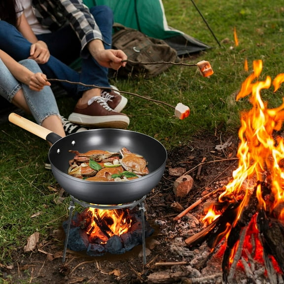 Worgeous Cooking Pan With Wire Rack Black Steel 1Set For Outdoor Activities Cooking