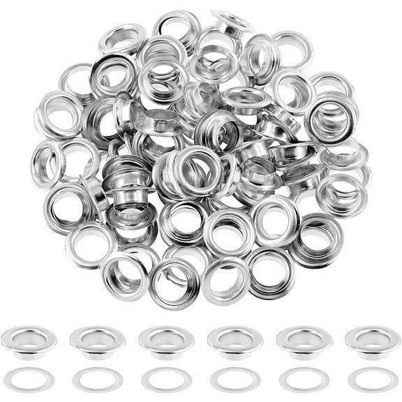 NOGIS 100Pcs - 50Sets 1" (25mm) Hole Sliver Grommets Thicken Metal Grommets Eyelets Grommet Kit, Metal Eyelets Kits Grommets Eyelets for Repairing Canvas, Leather, Curtains