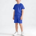 thumbnail image 3 of FAHXNVB Boys 2 Piece Outfits Mesh Breathable Quick Dry Crew Neck Short Sleeve Tees Tops and Elastic Waist Shorts Sets Soft Summer Vacation Casual Sets 1-14 Years, 3 of 6