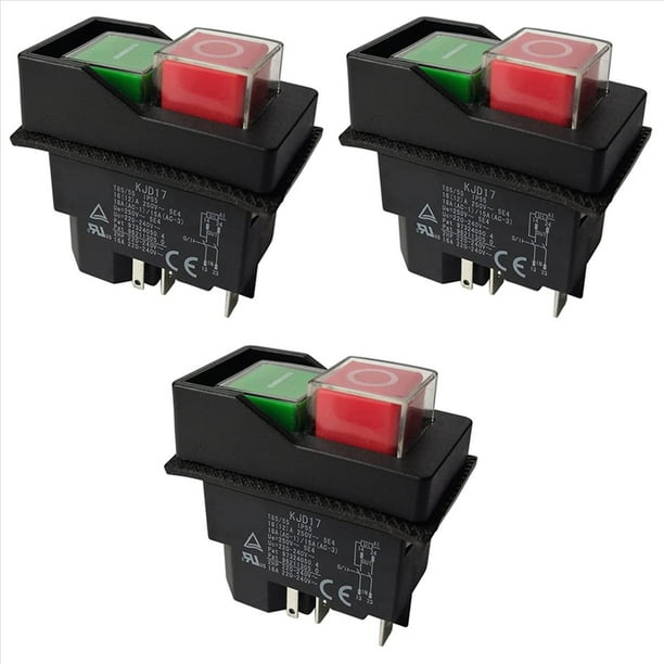 3X Interruptores ElectromagnéTicos Interruptores Pulsadores para Herramientas de JardíN KJD17 220V Terminales de 5 Pines