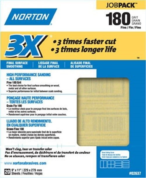 Sandpaper Sheet,Fine,180 Grit,PK20 NORTON 07660768168