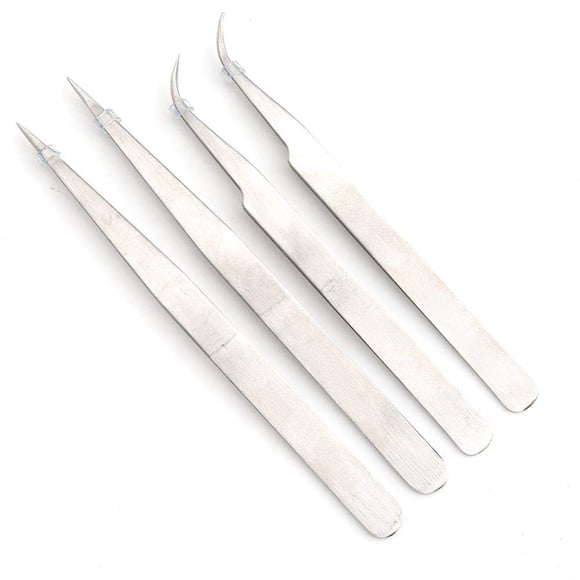 Pinces, 4 Pcs Pinces à Surjeteuse avec Embouts Dentelés en Acier Inoxydable Courbé Droit et Antistatique pour Réparation de Machine à Coudre et Travail de Tissu