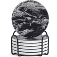 thumbnail image 1 of 4 inch Absorbent Stone Coasters with Holder, Ceramic Coaster for Tabletop Protection, Set Of 6, Black Marble, 1 of 6