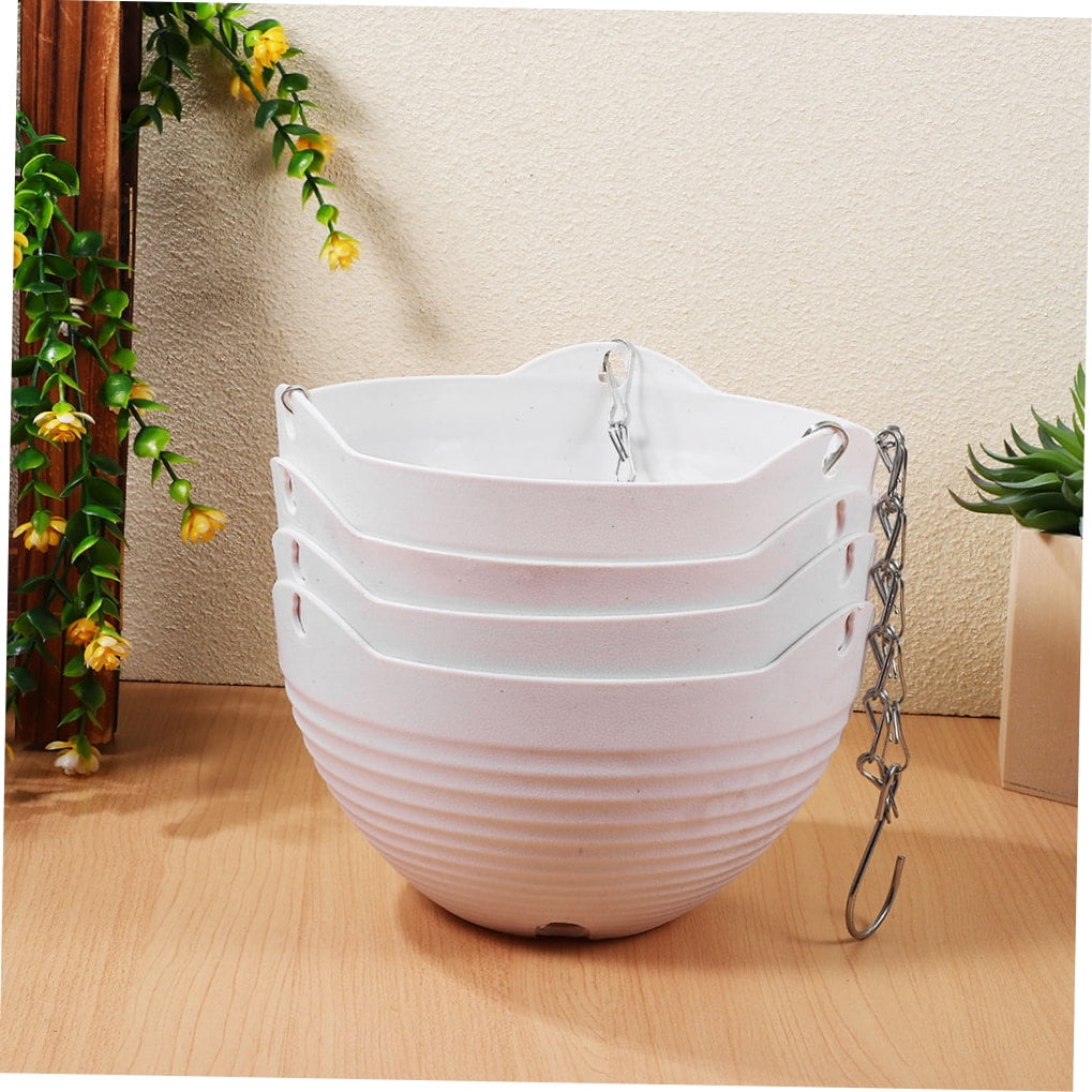 UPOUART Set of 4 White PVC Hanging Plant Holders for Indoor Plants, Balcony Flower Pots, Decorative Baskets for