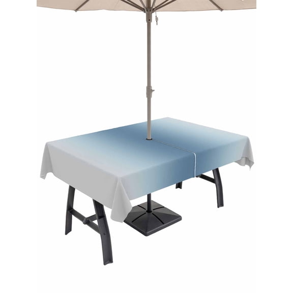 Outdoor Tablecloth with Umbrella Hole for Patio/Picnic/Party/Camping, Blue Grey Ombre Waterproof Table Cloth Rectangle Table Cover Washable, Farmhouse Gradient Minimalist (60"x 84")
