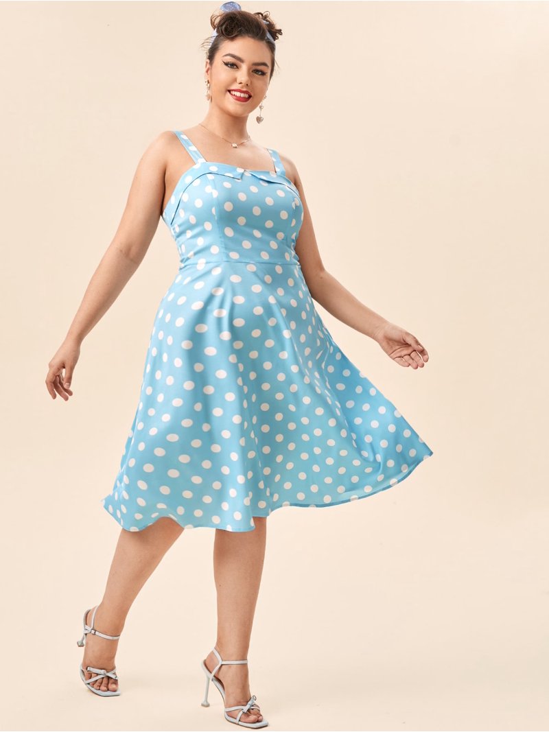 Plus Size Blue White Polka Dot Cami Dress - Walmart.com