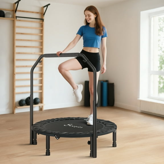 Soozier 40" Foldable Mini Trampoline, Rebounder Trampoline for Adults with Adjustable Foam Handle for Indoor Outdoor Workout, Max Load 330 lbs, Black