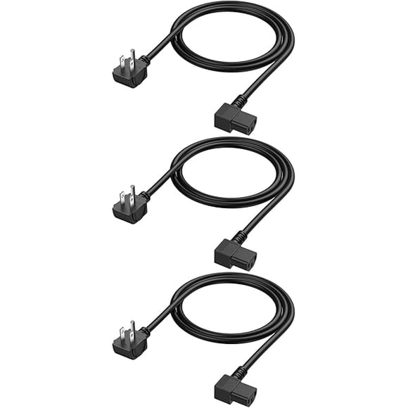 xixishop 3 Feet 18 AWG Universal Power Cord for NEMA 5-15P Angle Type to IEC320 C13 Angle Type Cable, 0.915M / Black【3 Pack】