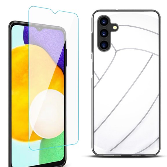 Slim-Fit Protective Fashion Phone Case (Black) for Samsung Galaxy A13 5G, with Tempered Glass Screen Protector, by OneToughShield ® - Volleyball