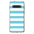 thumbnail image 1 of DistinctInk Clear Shockproof Hybrid Case for Samsung Galaxy S10 (6.1" Screen) - TPU Bumper, Acrylic Back, Tempered Glass Screen Protector - Blue & White Bold Horizontal Stripes, 1 of 2