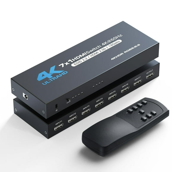 HDMI Switch 7 in 1 Out, 4K60Hz HDMI Switcher with Remote, HDMI Selector Box Support UltraHD Dolby HDR10 HDMI 2.0 HDCP 2.2 3D, HDMI Splitter Compatible with Xbox PS5/4/3 Blu-Ray Player Fire Stick Roku