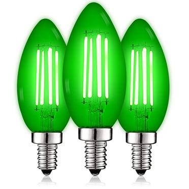 Luxrite E12 LED Filament Green Light Bulb, 4.5W=40W, Colored Glass Candelabra Bulb, UL, E12, Decoration, Party 3 Pack