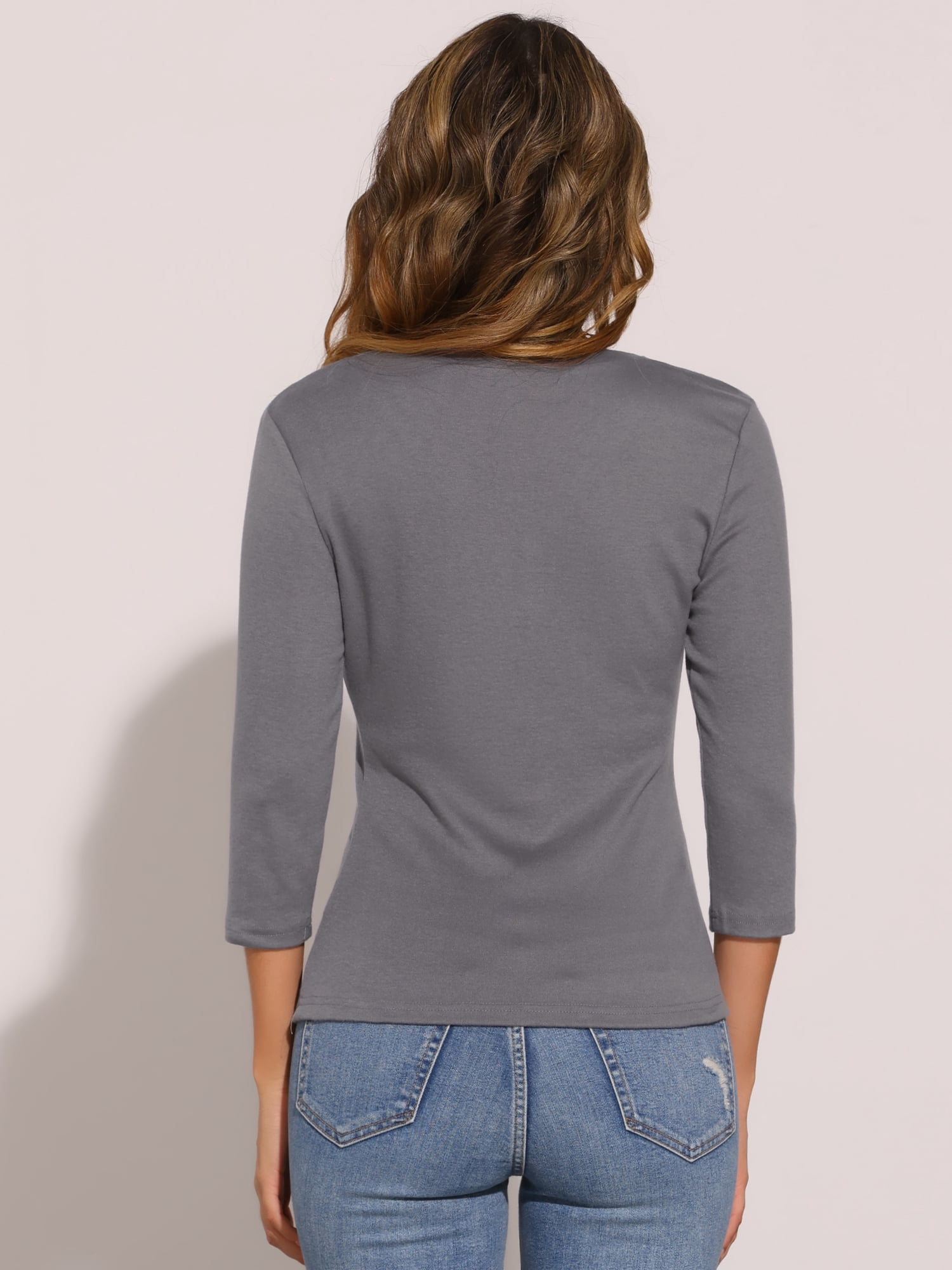 DARING DIVA V Neck 3/4 Sleeve Ruched Blouses Tops 3XL Dark Grey