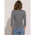thumbnail image 4 of DARING DIVA V Neck Knitted Buttons Decor Ruched Blouse Top S Dark Grey, 4 of 7