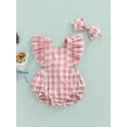 thumbnail image 2 of Gupgi Baby Girls Plaid Romper Infant Ruffles Short Sleeve Jumpsuits 0-24M, 2 of 9