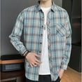 thumbnail image 5 of Plaid Shirts Men Summer Casual Plus Size Loose Shirt with Collar And Long Sleeved Shirt Long Sleeved Flannel Shirt Mens Jacket Blue M, 5 of 5