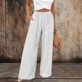 thumbnail image 2 of VEKDONE Womens Elastic Waist Palazzo Pants Casual Baggy Wide Leg Pants with Pockets Summer Lounge Straight Trousers White XXL, 2 of 7