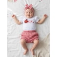 thumbnail image 4 of BemeyourBBs Baby Girl First Birthday Bee Ladybug Outfit One Years Old 1st Birthday Clothes Puff Short Sleeve Romper Plaid Ruffled Shorts and Headband 3 Pcs Set, 4 of 9