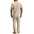 thumbnail image 4 of LNZGNM Mens 2 Piece Cotton Linen Outfits Short Sleeve Button Down Breathable Shirts Loose Pants with Pockets Stylish Vacation Outfits,Khaki S, 4 of 5