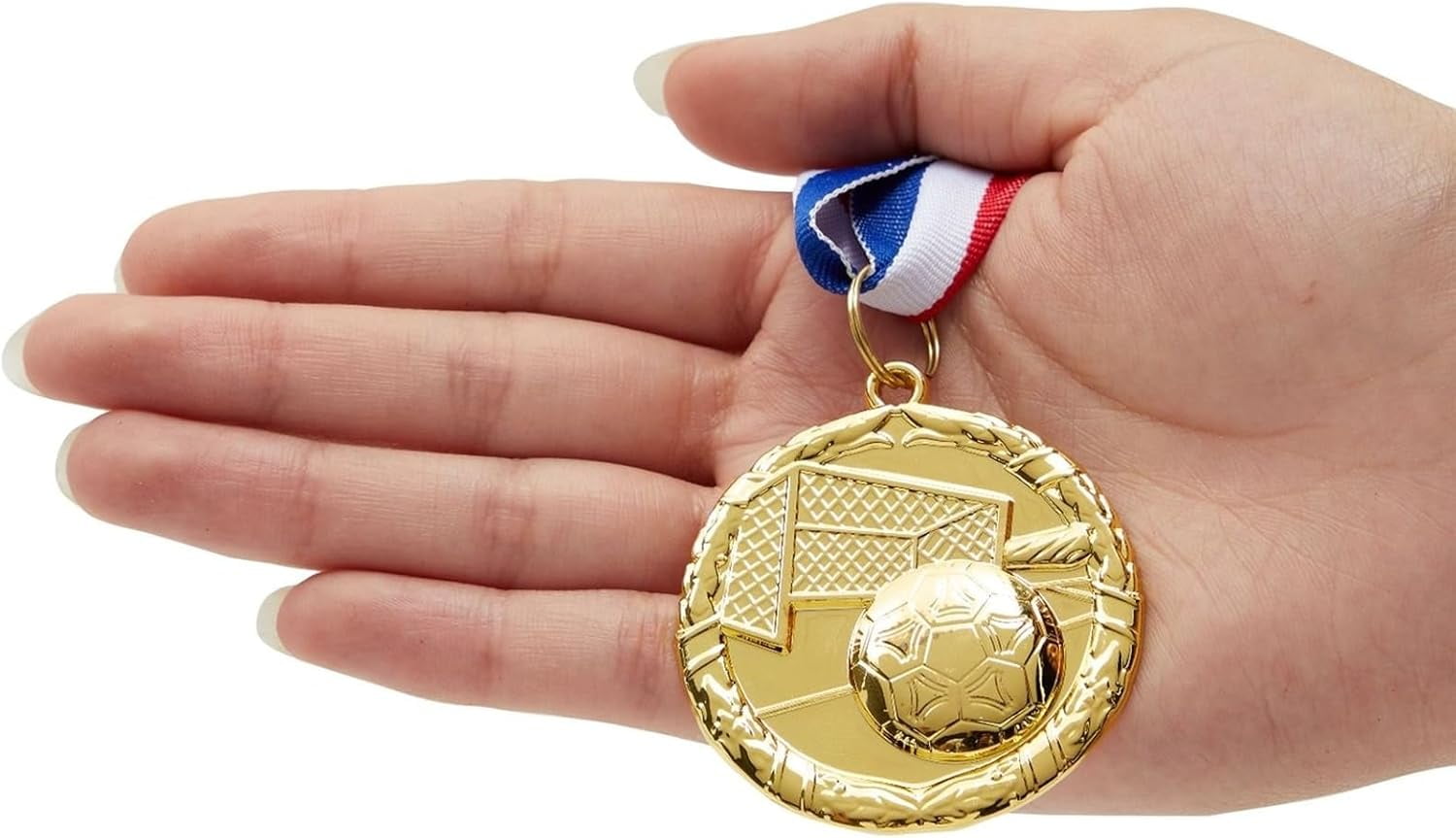 12 Pack Award Medals for Adults - Team Participation Trophies with Red, White, and Blue Striped Ribbon, Sports Themed Party Favors (2 in, Metal, Gold)