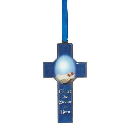 Ice Blue Christmas Ornaments Club Pack of 12 Blue and White Nativity Themed Cross Christmas Ornaments 4