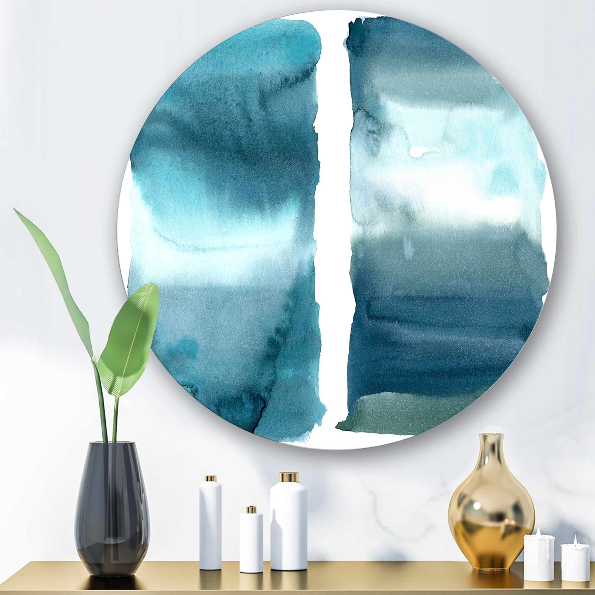 Designart 'Abstract Impression Ocean Blue Aquatic I' Modern Circle Metal Wall Art 11x11 - Disc of 11