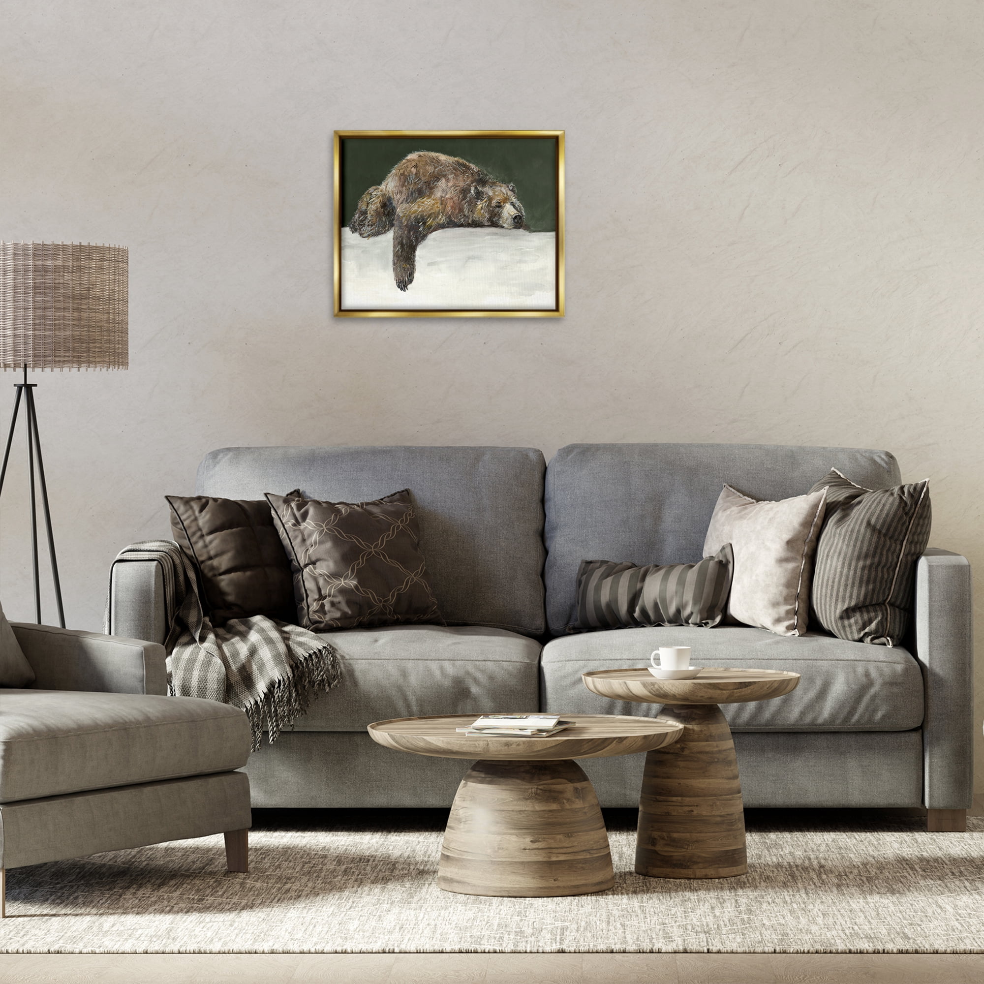 Stupell Industries Sleepy Woodland Bear Animals Painting Gold Floater Framed Canvas Art Print Wall Art, 21 x 17