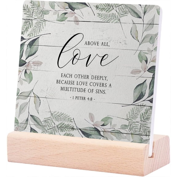 Ceramic Sign 4x4Inch Christian Bible Verse 1 Peter 48 Ceramic Plaque Table Decorations Desk Decor Christian Decor Christian Home Decor Bible Verse Decor Gift For Women Men