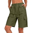 thumbnail image 3 of Women's Comfortable Elastic Waist Shorts with Pockets, Solid Pocket Button Front Stretchy Casual Shorts, Lounge Athletic Daily Wear Summer Capri for Women | UKHCCC,Army Green L, 3 of 8
