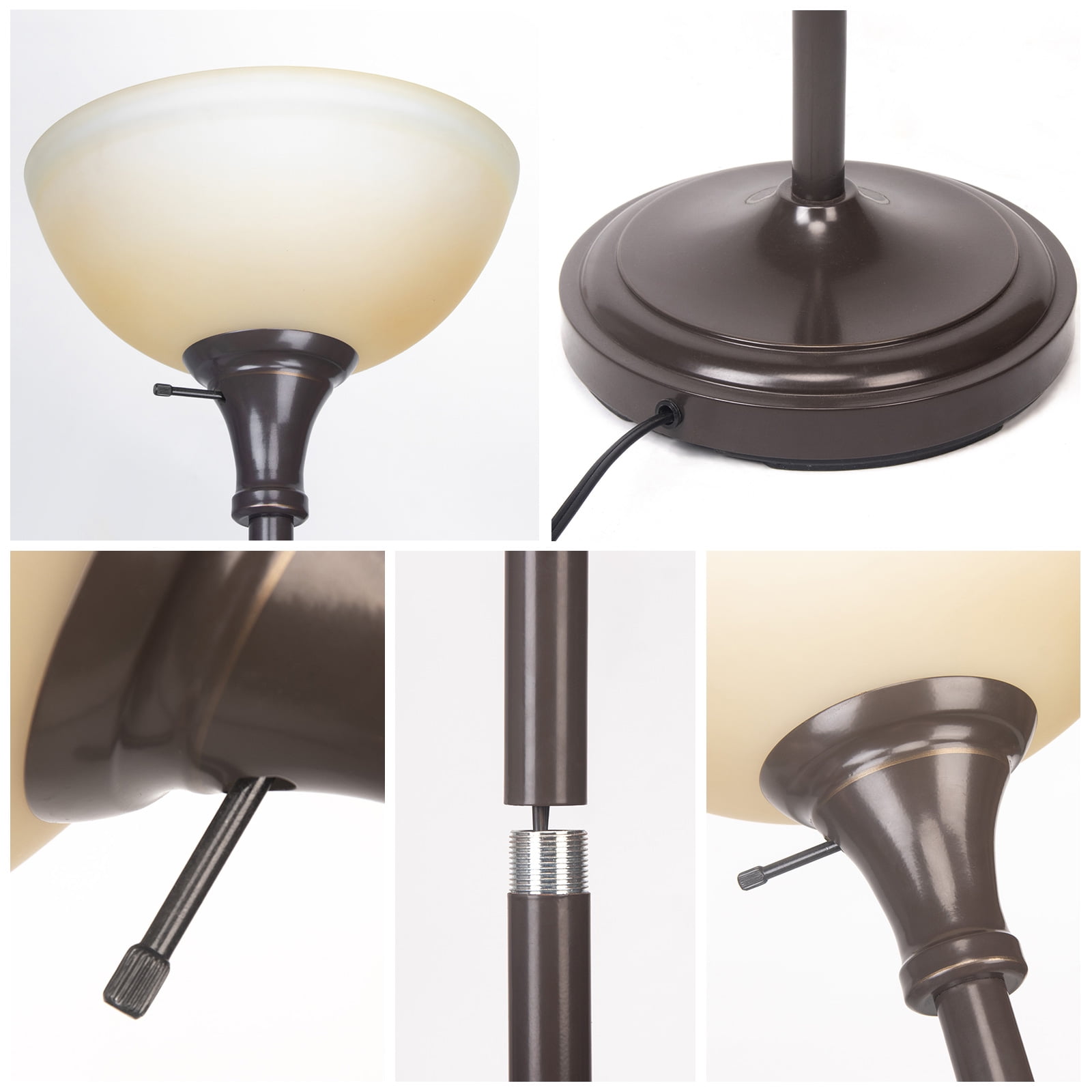 HonoDing 72-inch Elegant Vintage Art Deco Floor Lamp with Frosted White Glass Shade(Brown)