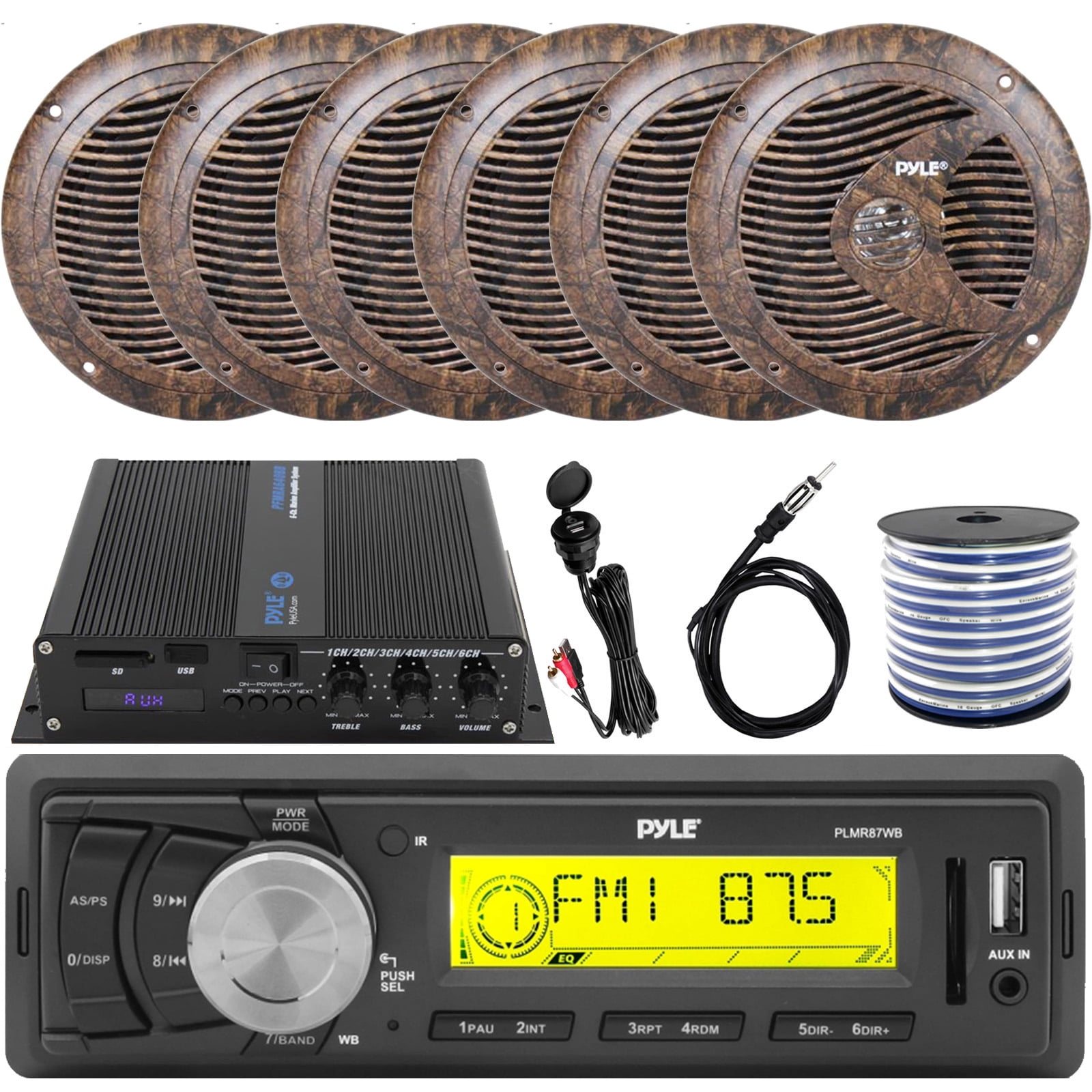 Pyle AM/FM InDash Marine MP3 Player USB AUX Headunit Receiver, 6 x 6.5